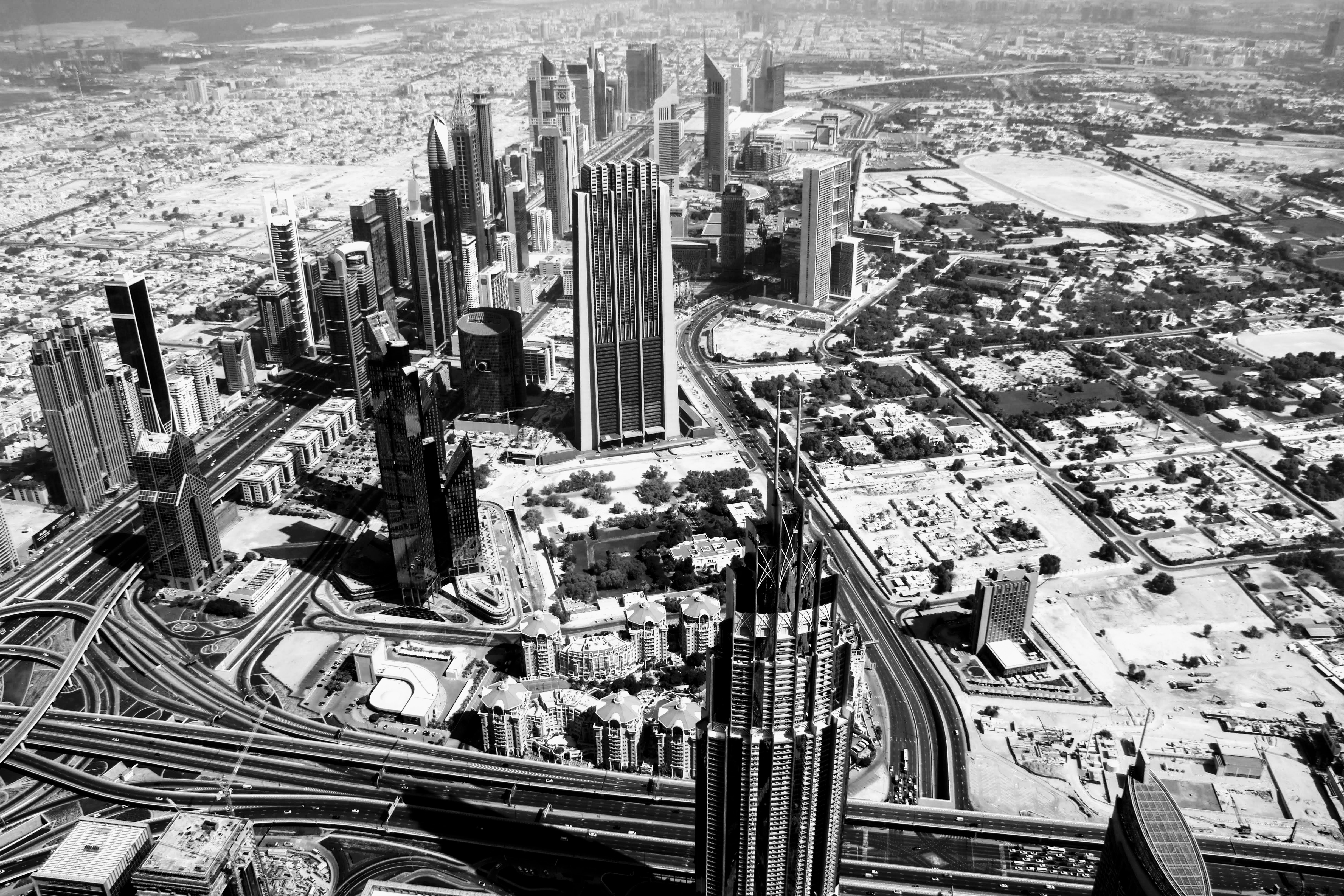 View from the Burj Khalifa tower of Dubai from below. Stunning and full of skyscrappers. CC: Jasmine Nears-Biesinger This work by Jasmine Nears is licensed under a Creative Commons Attribution-ShareAlike 4.0 International License